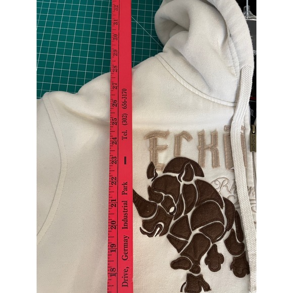 Vintage Ecko Unltd Mens XL Sherpa Lined Zip Up Hoodie Cream Rhino Graphic Y2K - Picture 6 of 6